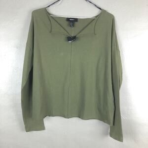 Forever 21+ Army Green Raw Hem Lightweight Long Sleeve Plus Size V Neck Shirt